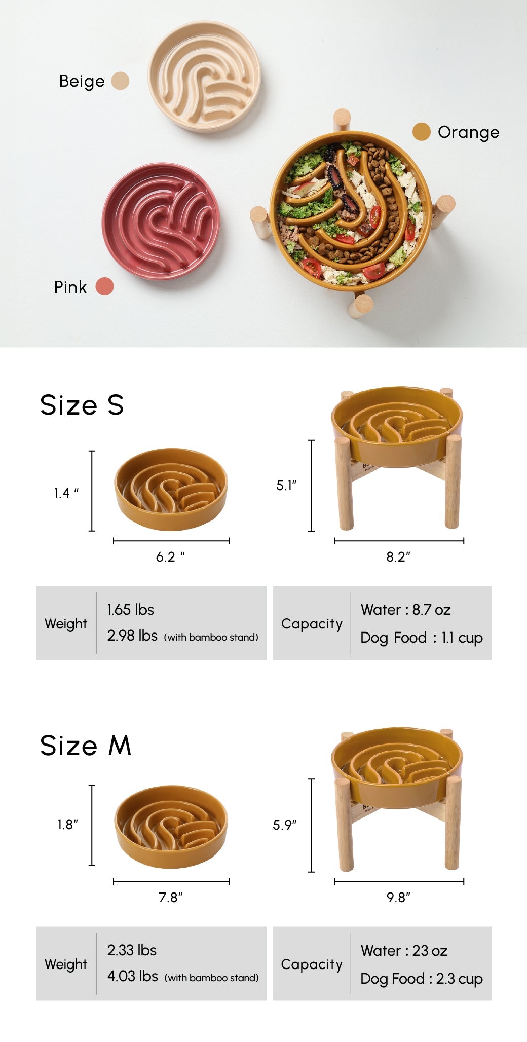 [Wave] Slow Feeder Dog Bowls - Pink / Beige / Orange